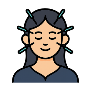 Ilustração colorida de rosto feminino com agulhas de acupuntura aplicadas no rosto, representando terapia facial.