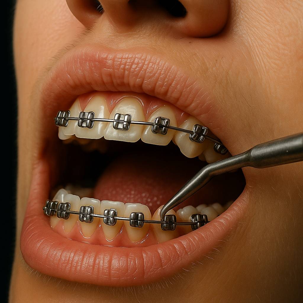 Controlo dentário profissional de aparelhos ortodônticos numa clínica dentária