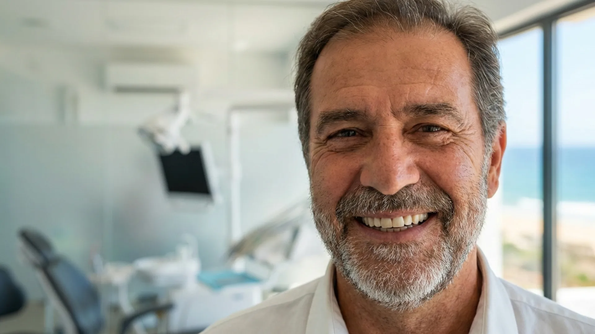 Paciente satisfeito após reabilitação oral com implantes dentários em Quarteira